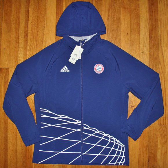 Adidas FC Bayern Munich Graphic Soccer Windbreaker Mens L Blue Jacket - Picture 1 of 7
